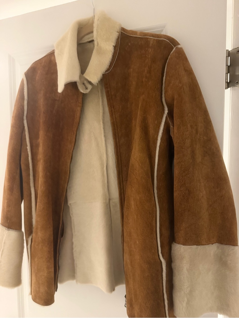 Womens Shearling Lined Suede jacket - Tan & Cream